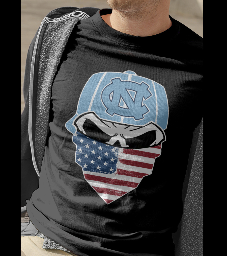 UNC Tar Heels Skull American Flag Bandana T-Shirt