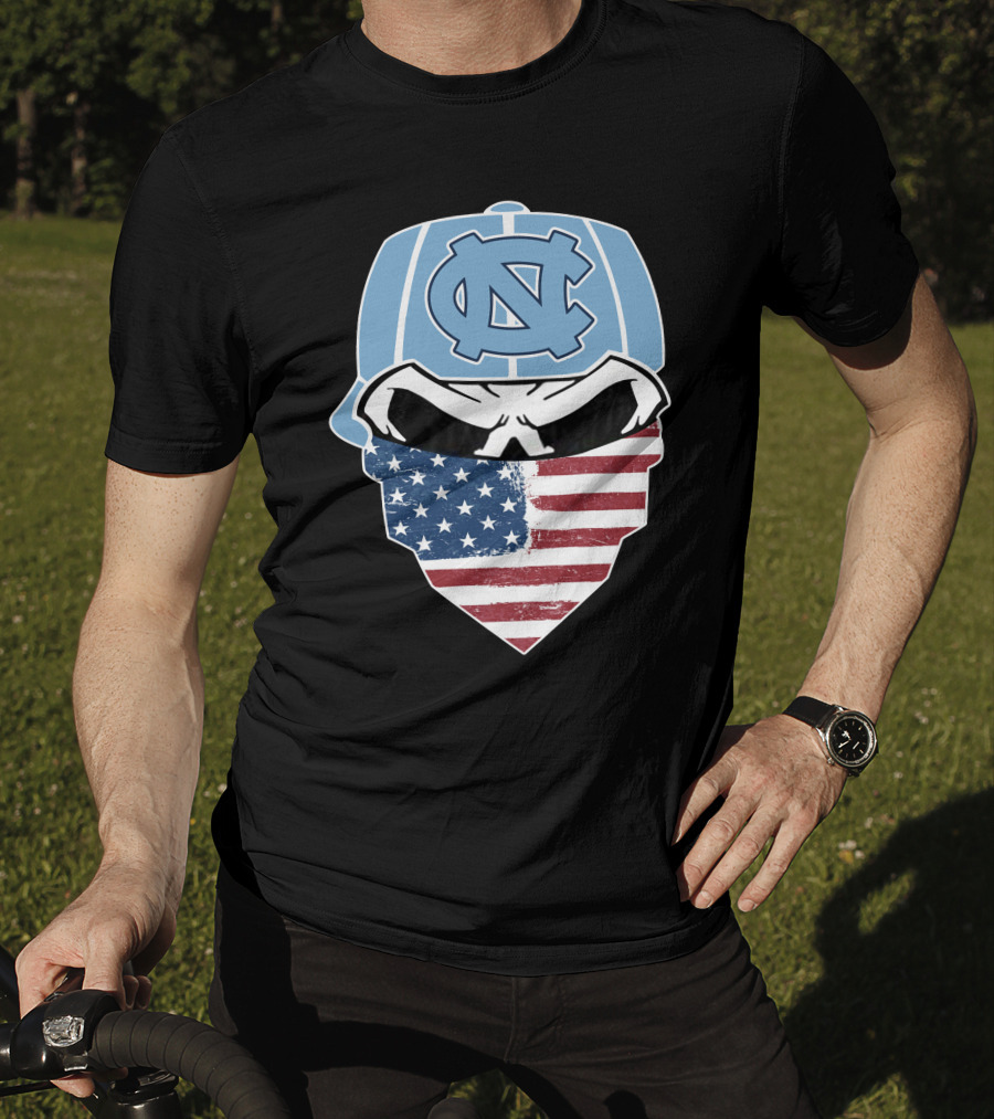 UNC Tar Heels Skull American Flag Bandana T-Shirt