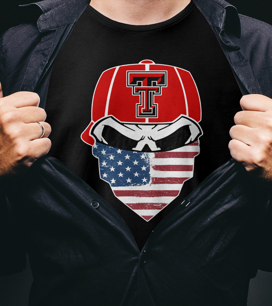 Texas Tech Skuls American Flag Bandana Cap T-Shirt