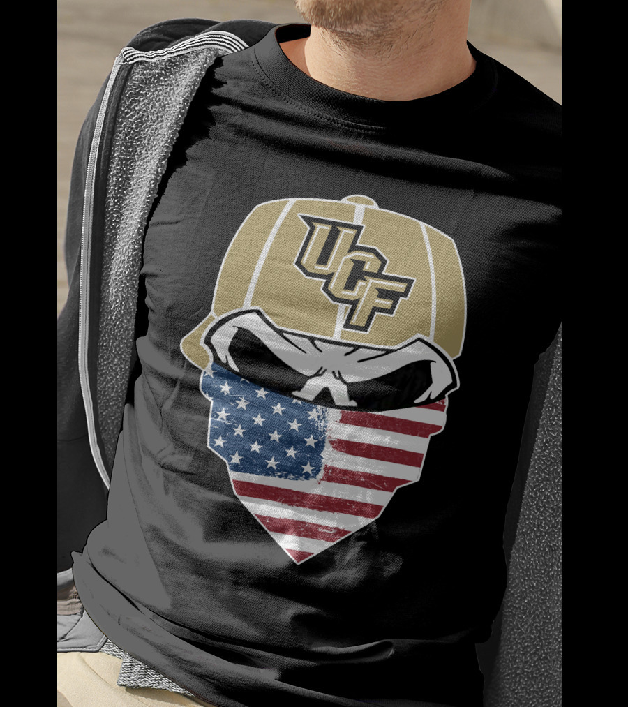 UCF Knights Skull With American Flag Bandana Hat T-Shirt
