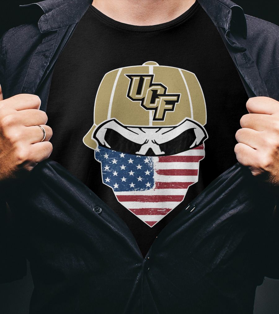 UCF Knights Skull With American Flag Bandana Hat T-Shirt