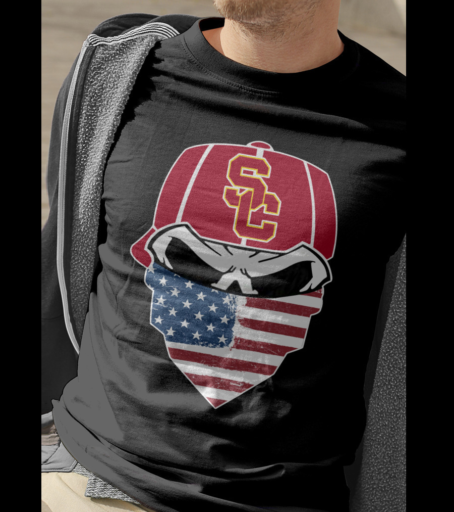 USC Trojans Skulls American Flag Bandana T-Shirt