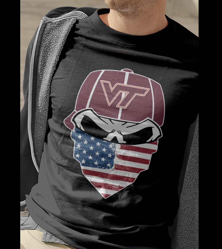Virginia Tech Skulls VT American Flag Bandana T-Shirt