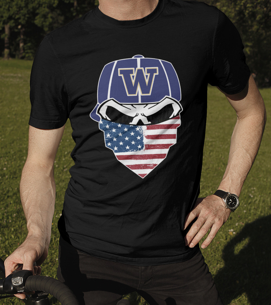 Washington Huskies W Skuls American Flag Face Bandana T-Shirt