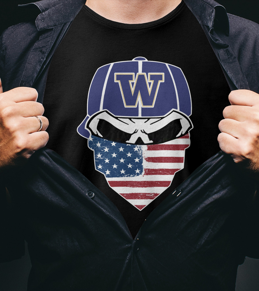 Washington Huskies W Skuls American Flag Face Bandana T-Shirt