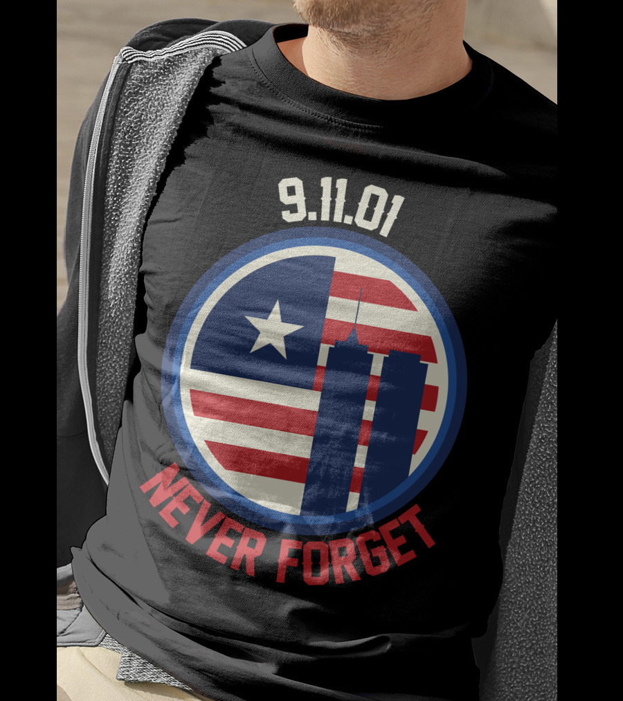 9.11.01 Never Forget Twin Towers American Flag Star T-Shirt