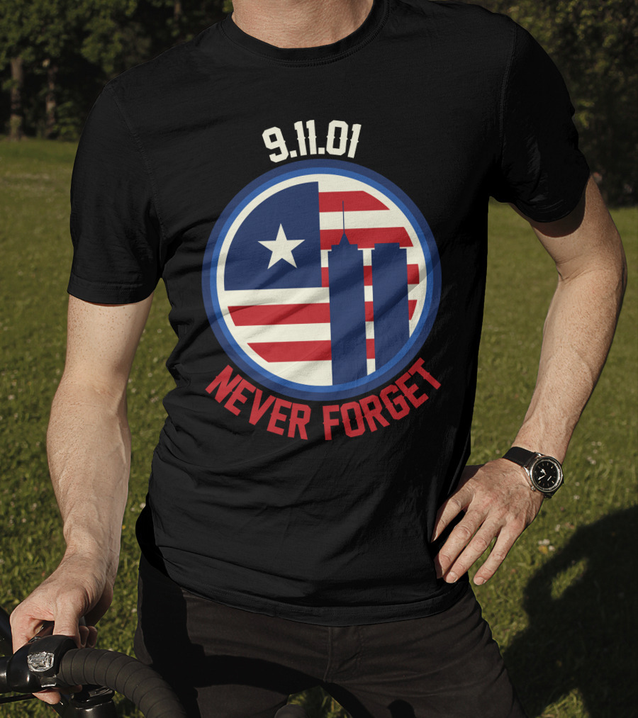 9.11.01 Never Forget Twin Towers American Flag Star T-Shirt