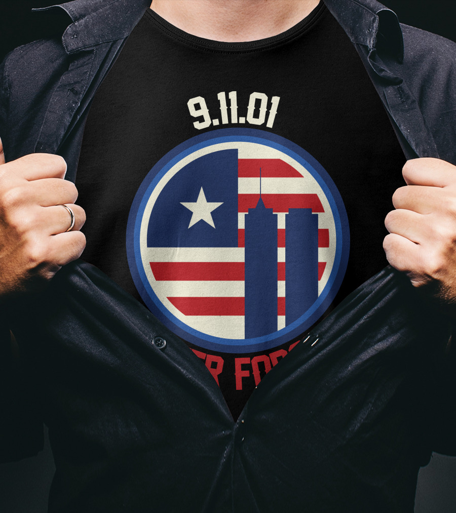 9.11.01 Never Forget Twin Towers American Flag Star T-Shirt