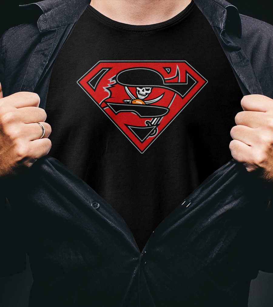 Superman Logo With Buccaneers Pirate Flag Skull And Swords T-Shirt