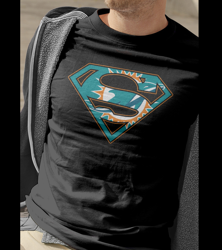 Super Man Miami Dolphins Logo Symbol Combination T-Shirt