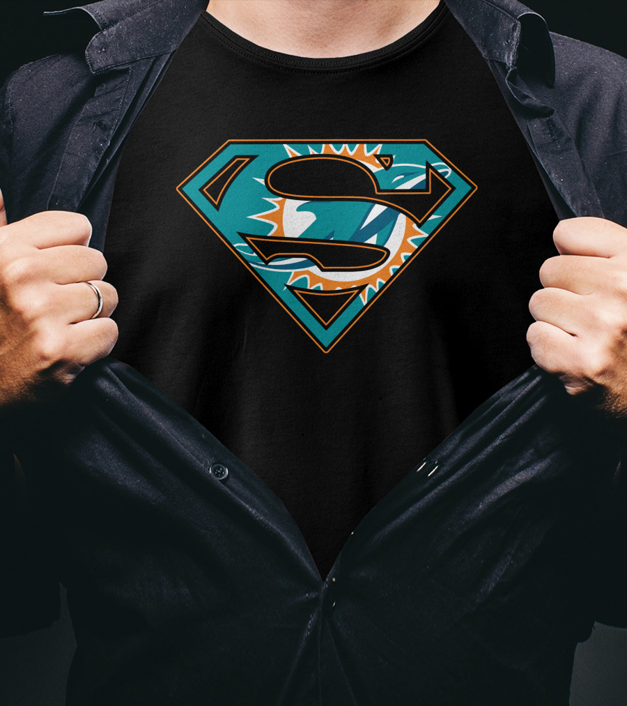 Super Man Miami Dolphins Logo Symbol Combination T-Shirt
