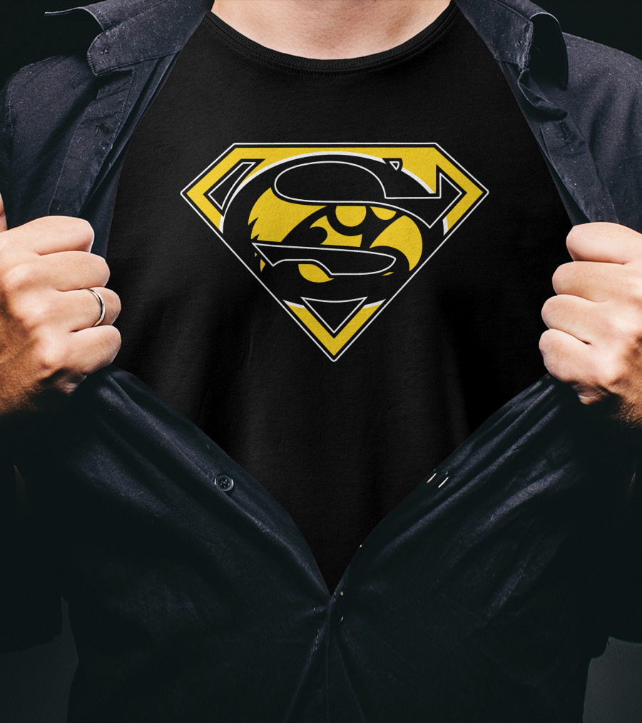 Super Man Iowa Hawkeyes Iconic Emblem Fusion T-Shirt
