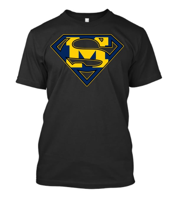 Super Man Wolverines Diamond Emblem In Yellow And Blue T-Shirt