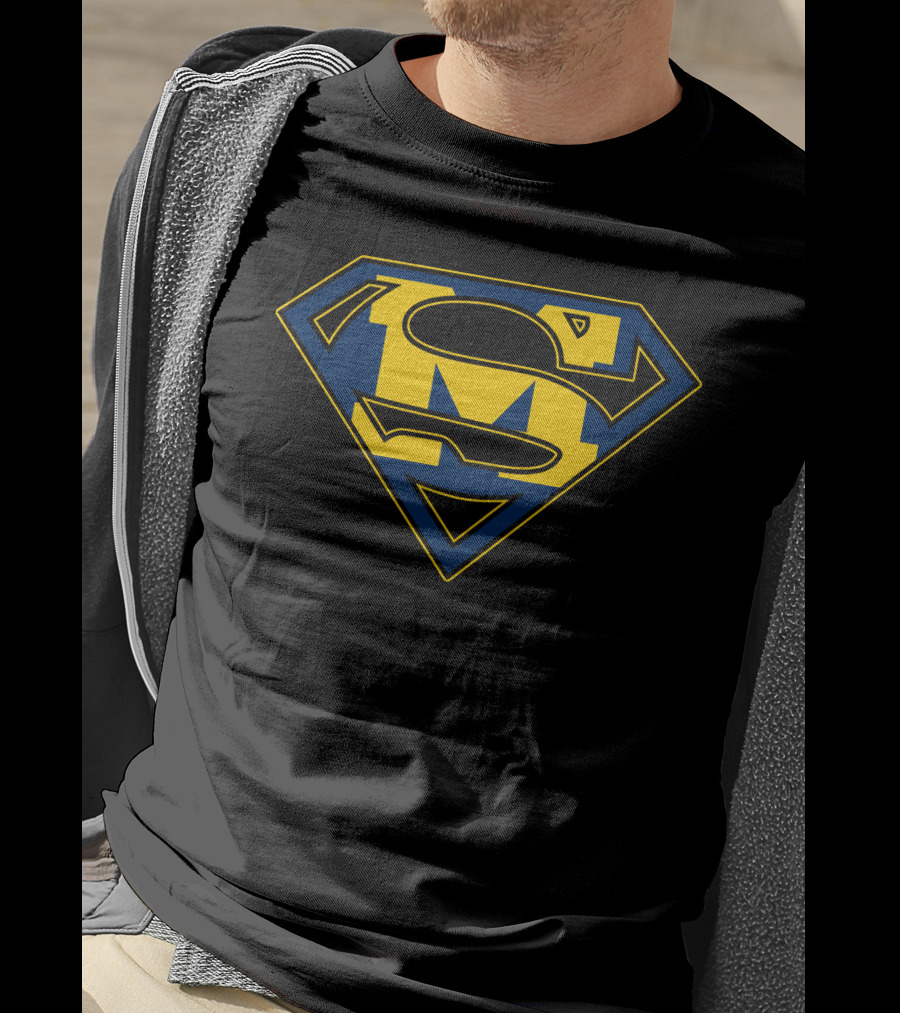 Super Man Wolverines Diamond Emblem In Yellow And Blue T-Shirt