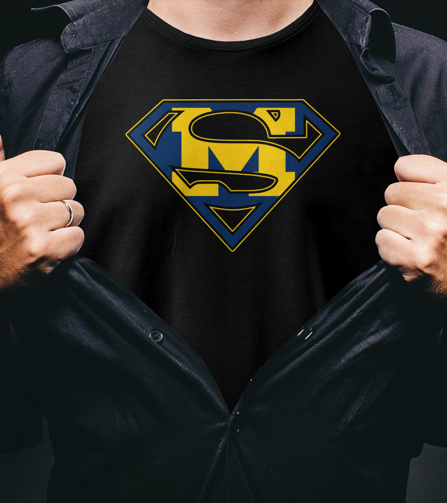 Super Man Wolverines Diamond Emblem In Yellow And Blue T-Shirt
