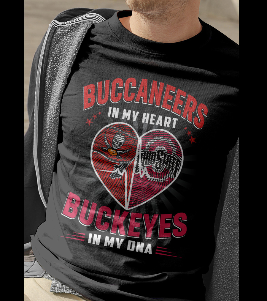 Buccaneers In My Heart Buckeyes In My Dna Heartbeat Split T-Shirt