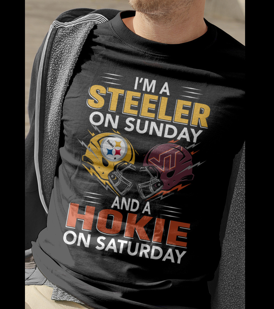 I'm A Steeler On Sunday And A Hokie On Saturday Football Helmets T-Shirt