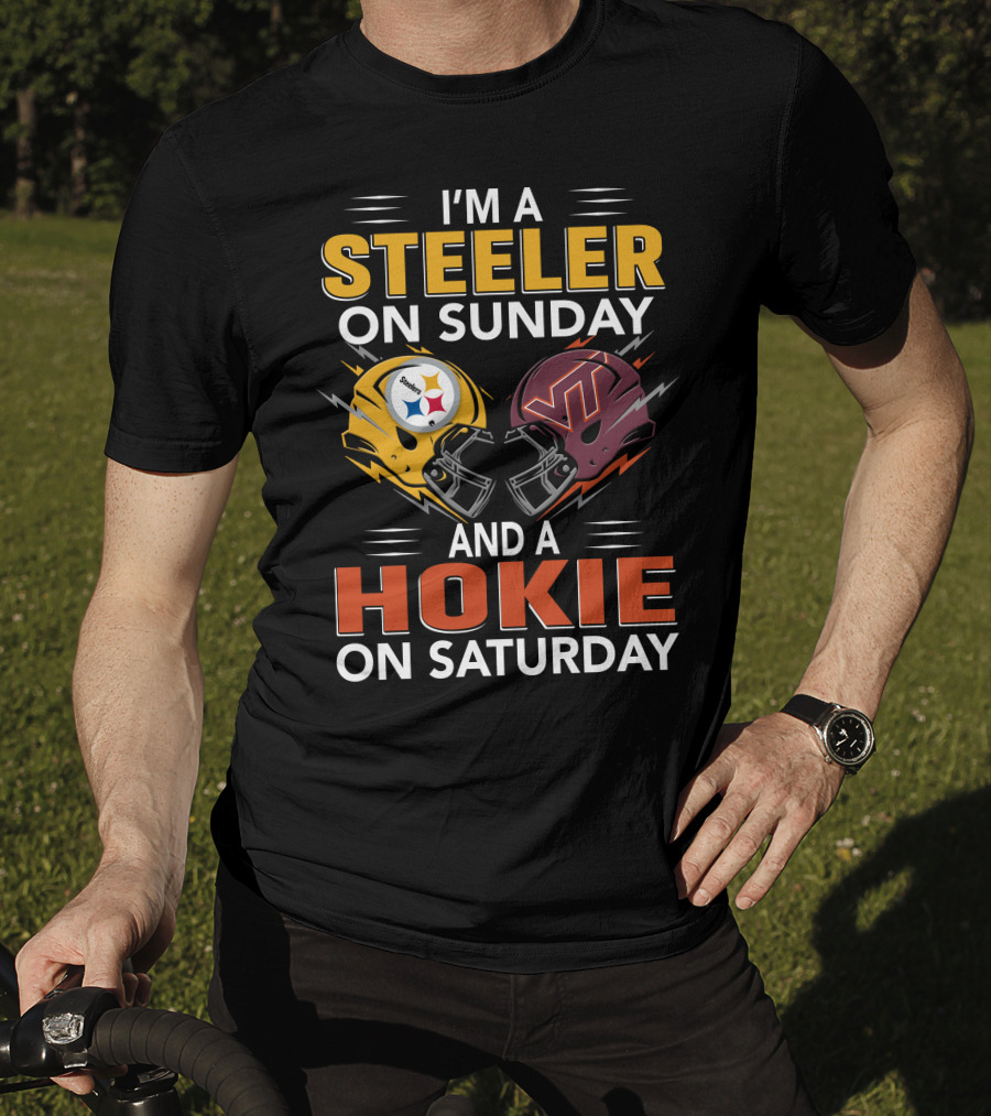 I'm A Steeler On Sunday And A Hokie On Saturday Football Helmets T-Shirt