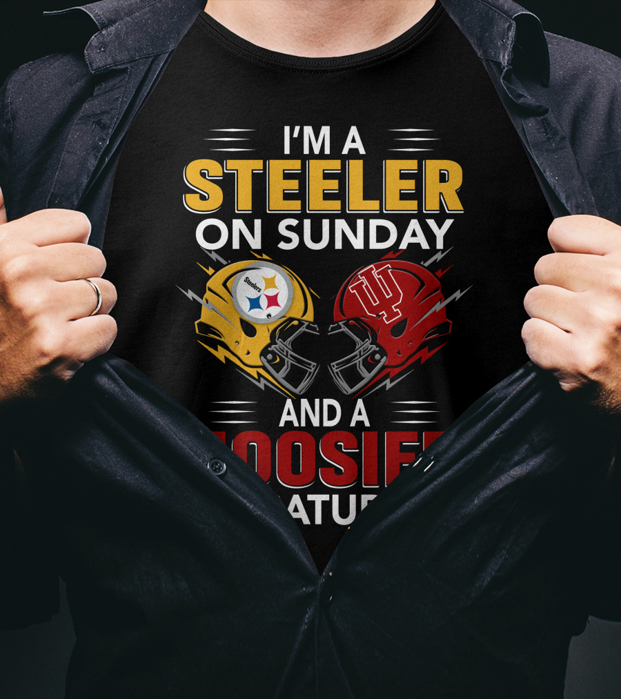 I'm A Steeler On Sunday And A Hoosier On Saturday Football Helmets Collide T-Shirt