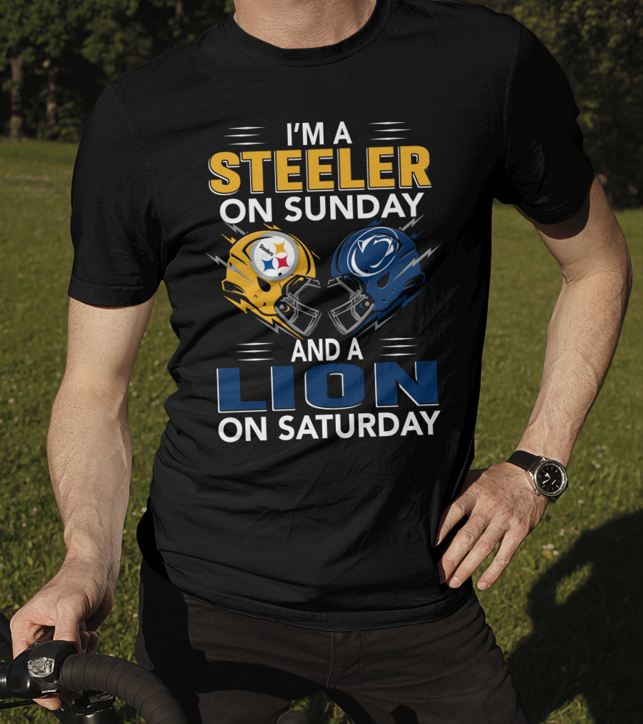 Steeler On Sunday Lion On Saturday Football Helmets T-Shirt