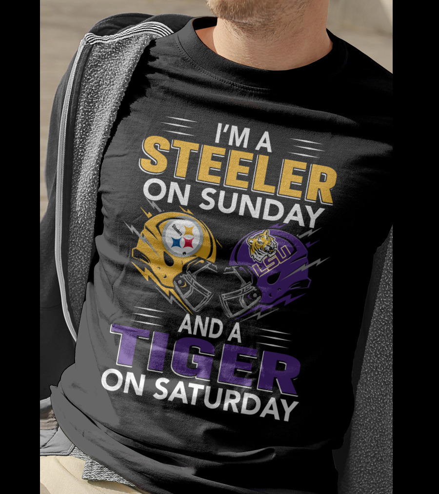 Steeler On Sunday And Tiger On Saturday Helmet T-Shirt