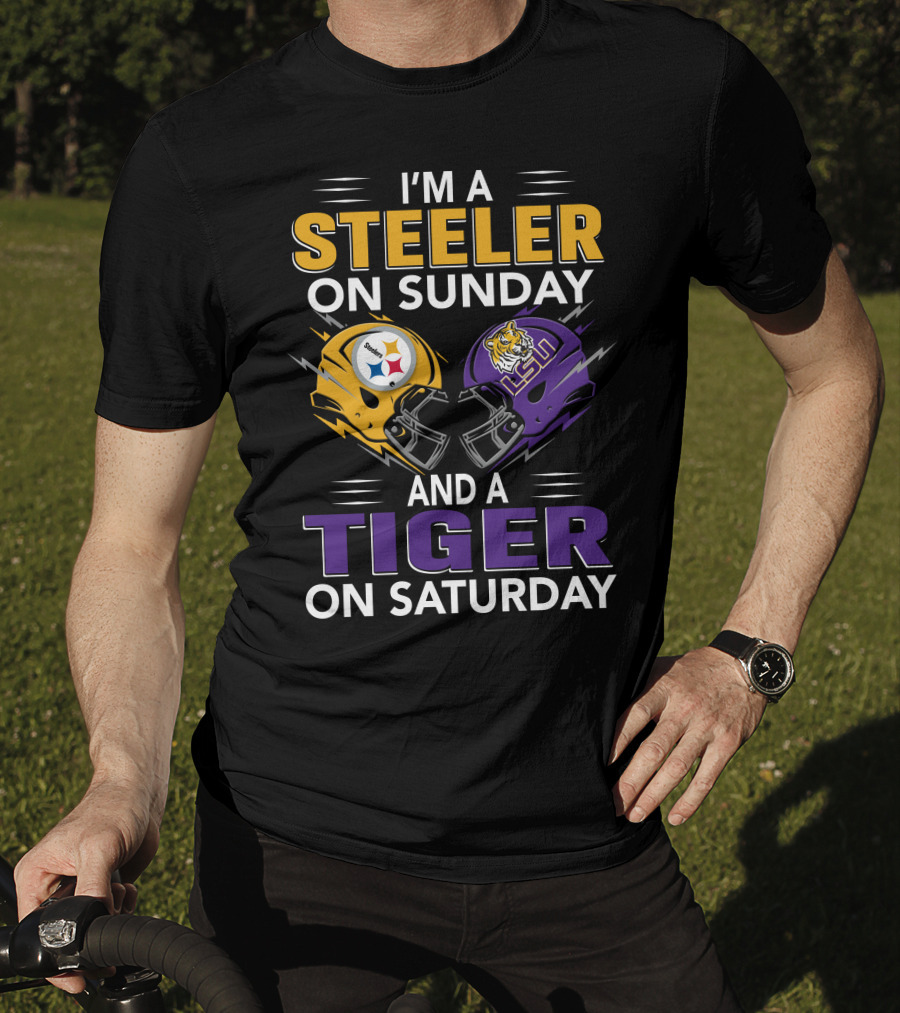 Steeler On Sunday And Tiger On Saturday Helmet T-Shirt
