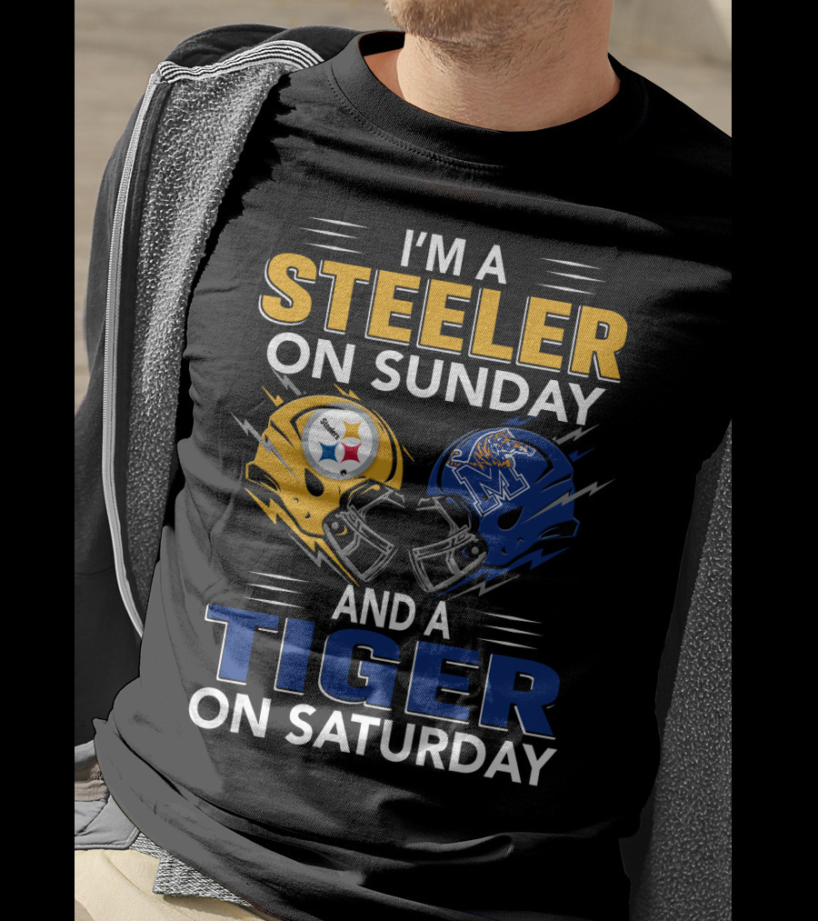 I'm A Steeler On Sunday And A Tiger On Saturday Football Helmets T-Shirt