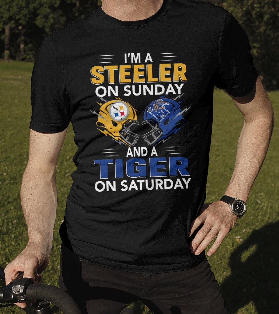 I'm A Steeler On Sunday And A Tiger On Saturday Football Helmets T-Shirt