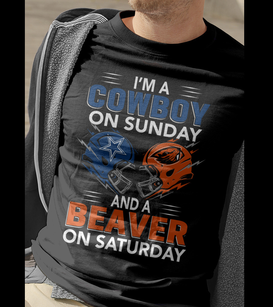 I'm A Cowboy On Sunday And A Beaver On Saturday Football Helmets T-Shirt