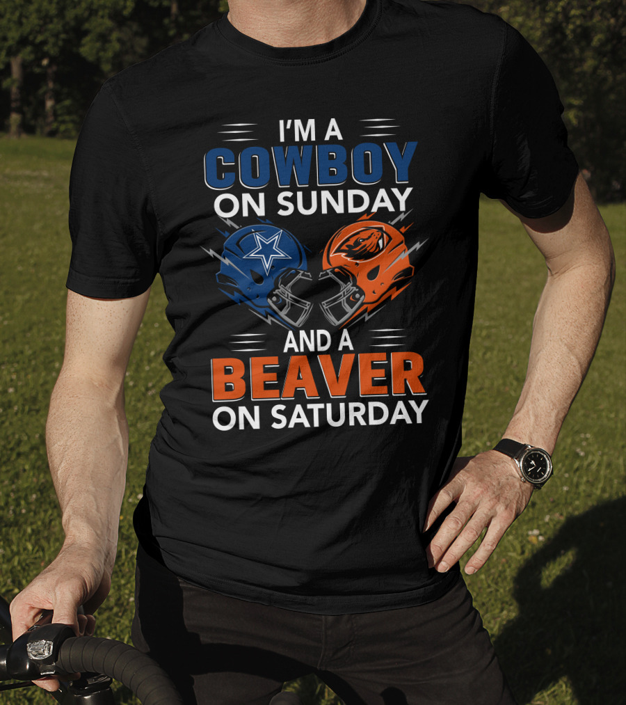 I'm A Cowboy On Sunday And A Beaver On Saturday Football Helmets T-Shirt