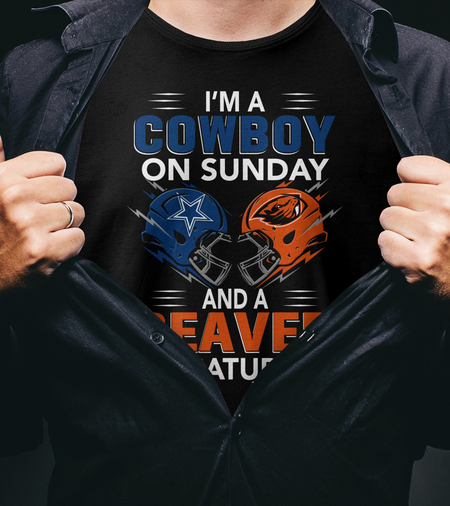 I'm A Cowboy On Sunday And A Beaver On Saturday Football Helmets T-Shirt