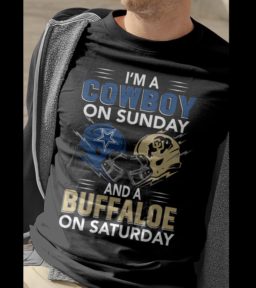 I'm A Cowboy On Sunday And A Buffaloe On Saturday Football Helmets T-Shirt