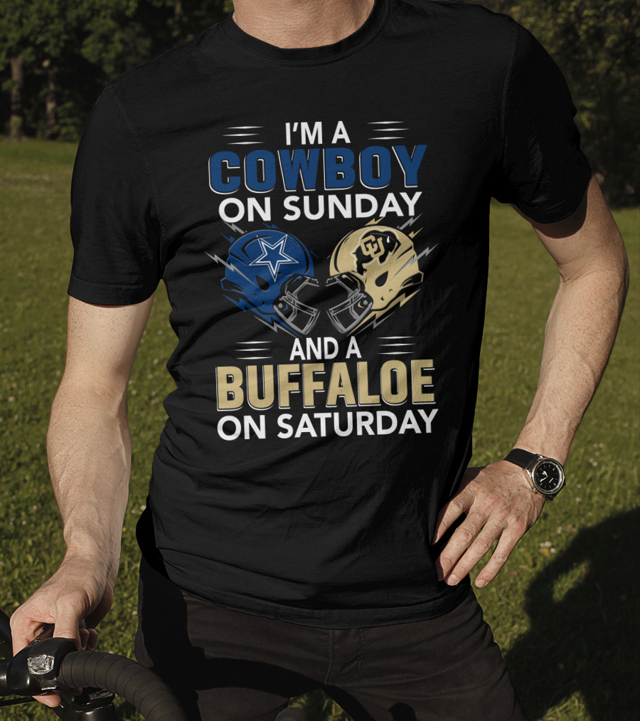 I'm A Cowboy On Sunday And A Buffaloe On Saturday Football Helmets T-Shirt
