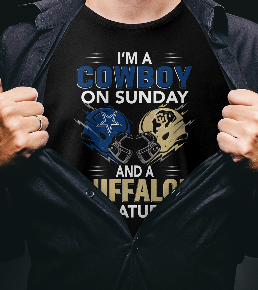 I'm A Cowboy On Sunday And A Buffaloe On Saturday Football Helmets T-Shirt