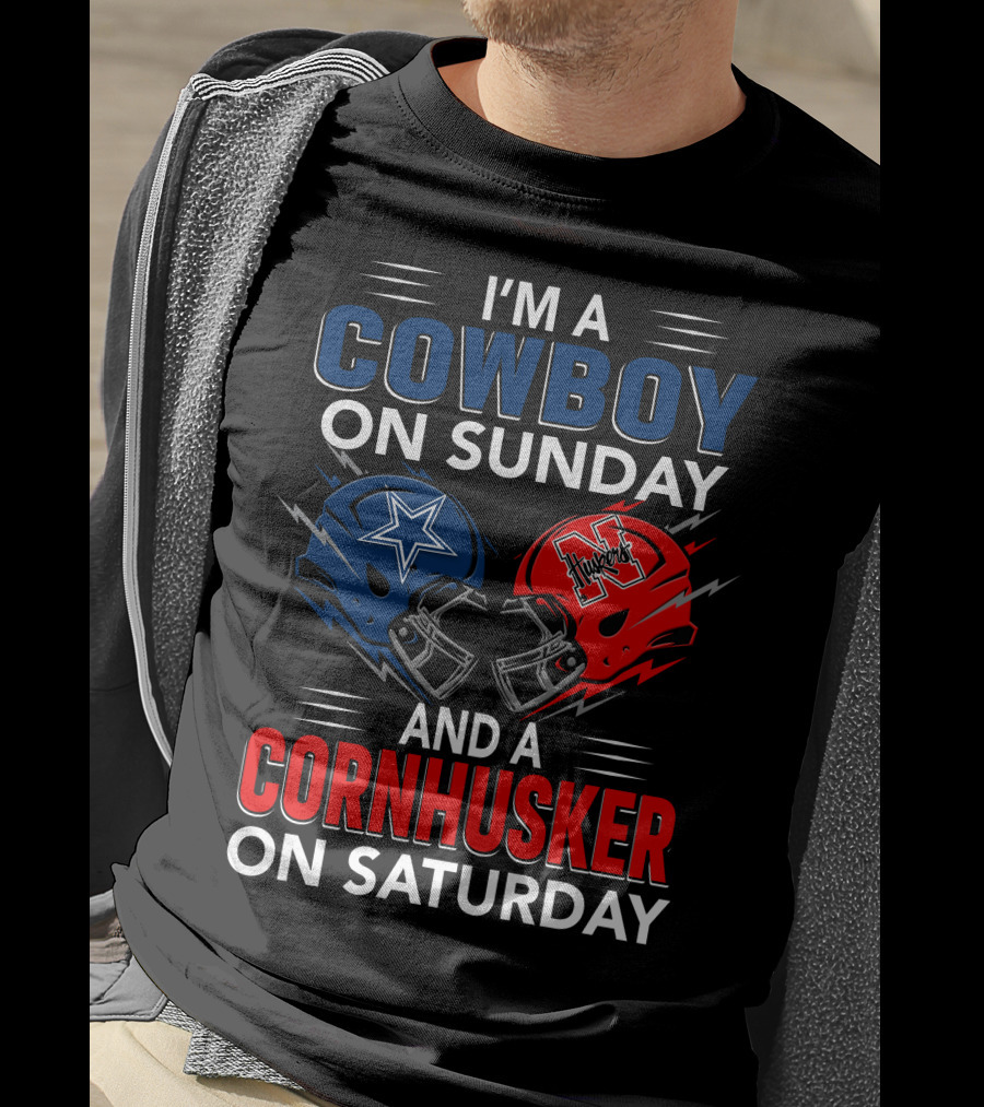 I'm A Cowboy On Sunday And A Cornhusker On Saturday Helmet Clash T-Shirt