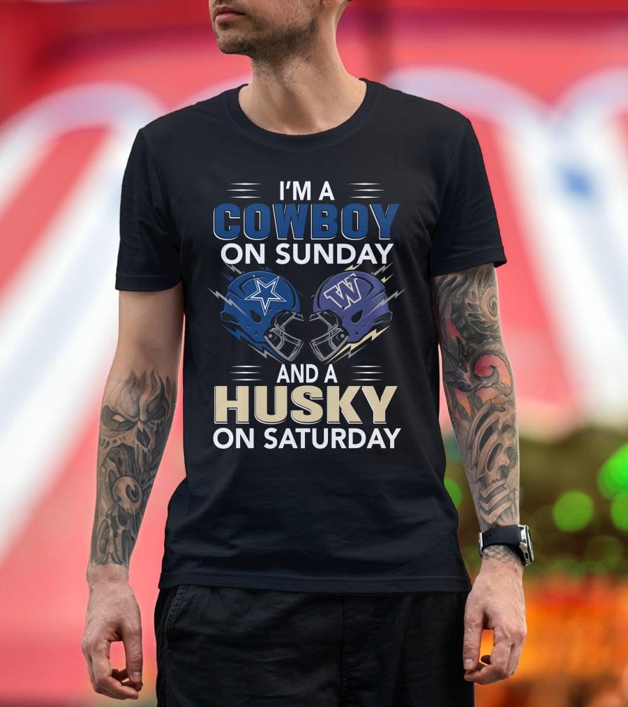 I'm A Cowboy On Sunday And A Husky On Saturday Football Helmets T-Shirt