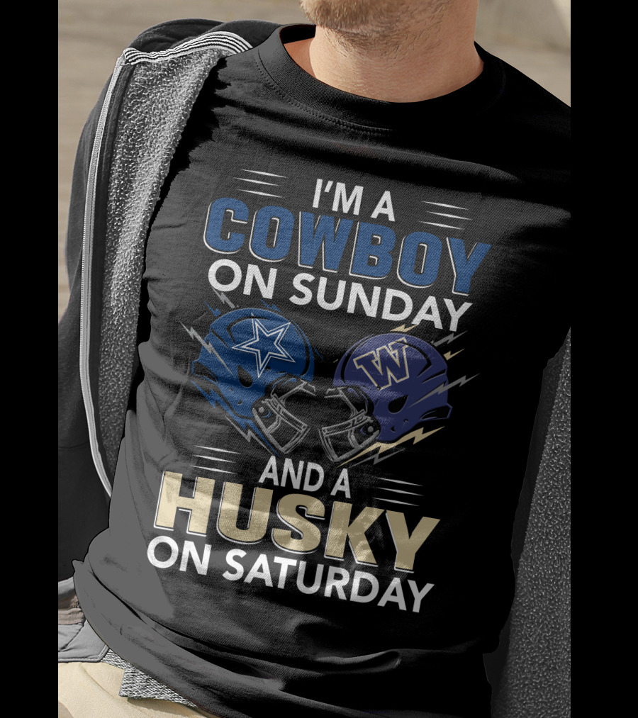 I'm A Cowboy On Sunday And A Husky On Saturday Football Helmets T-Shirt
