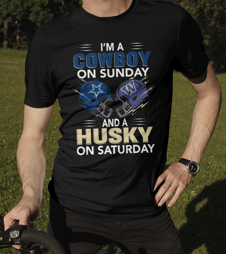 I'm A Cowboy On Sunday And A Husky On Saturday Football Helmets T-Shirt