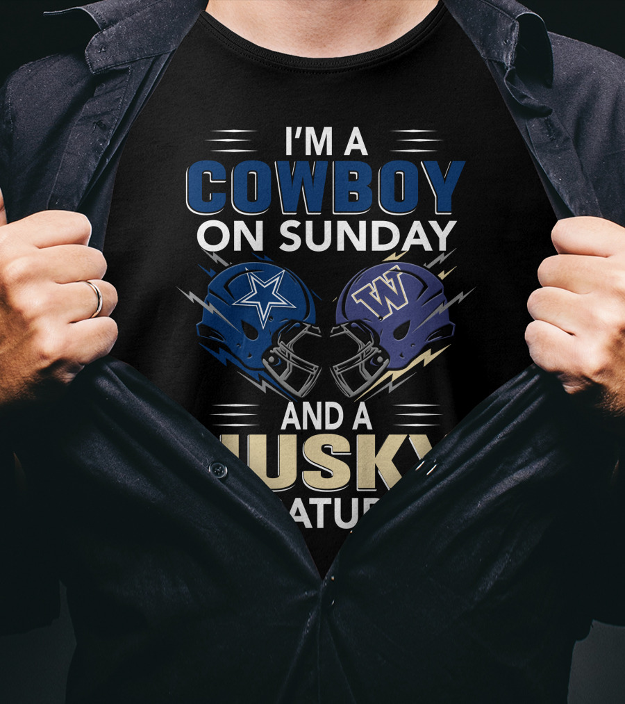 I'm A Cowboy On Sunday And A Husky On Saturday Football Helmets T-Shirt