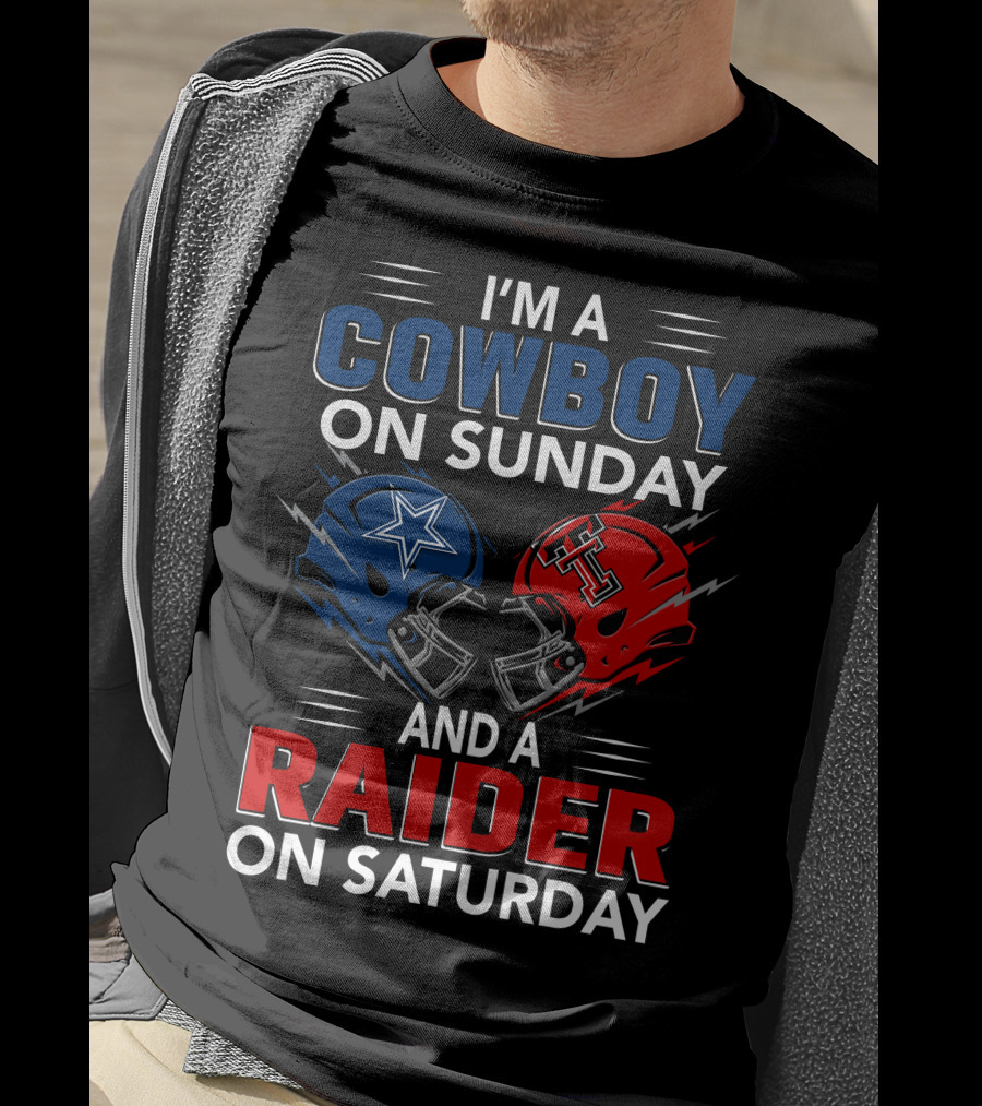 I'm A Cowboy On Sunday And A Raider On Saturday Football Helmet Design With Star And Pirate T-Shirt