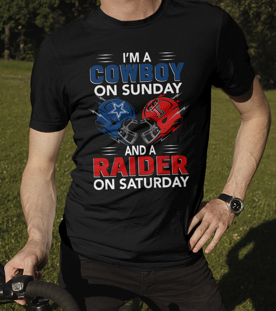 I'm A Cowboy On Sunday And A Raider On Saturday Football Helmet Design With Star And Pirate T-Shirt
