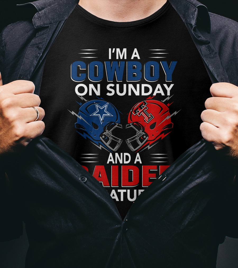 I'm A Cowboy On Sunday And A Raider On Saturday Football Helmet Design With Star And Pirate T-Shirt