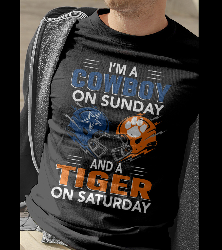 I'm A Cowboy On Sunday And A Tiger On Saturday Football Helmets Rivalry T-Shirt