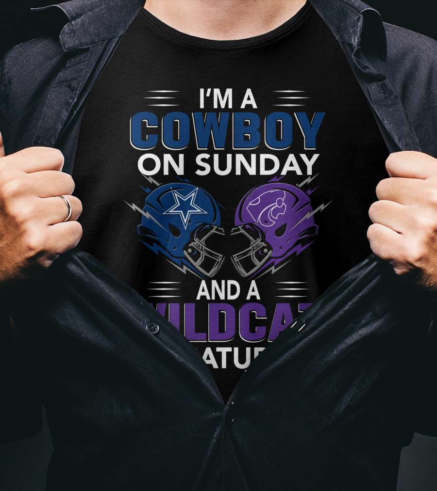 I'm A Cowboy On Sunday And A Wildcat On Saturday Football Helmets T-Shirt