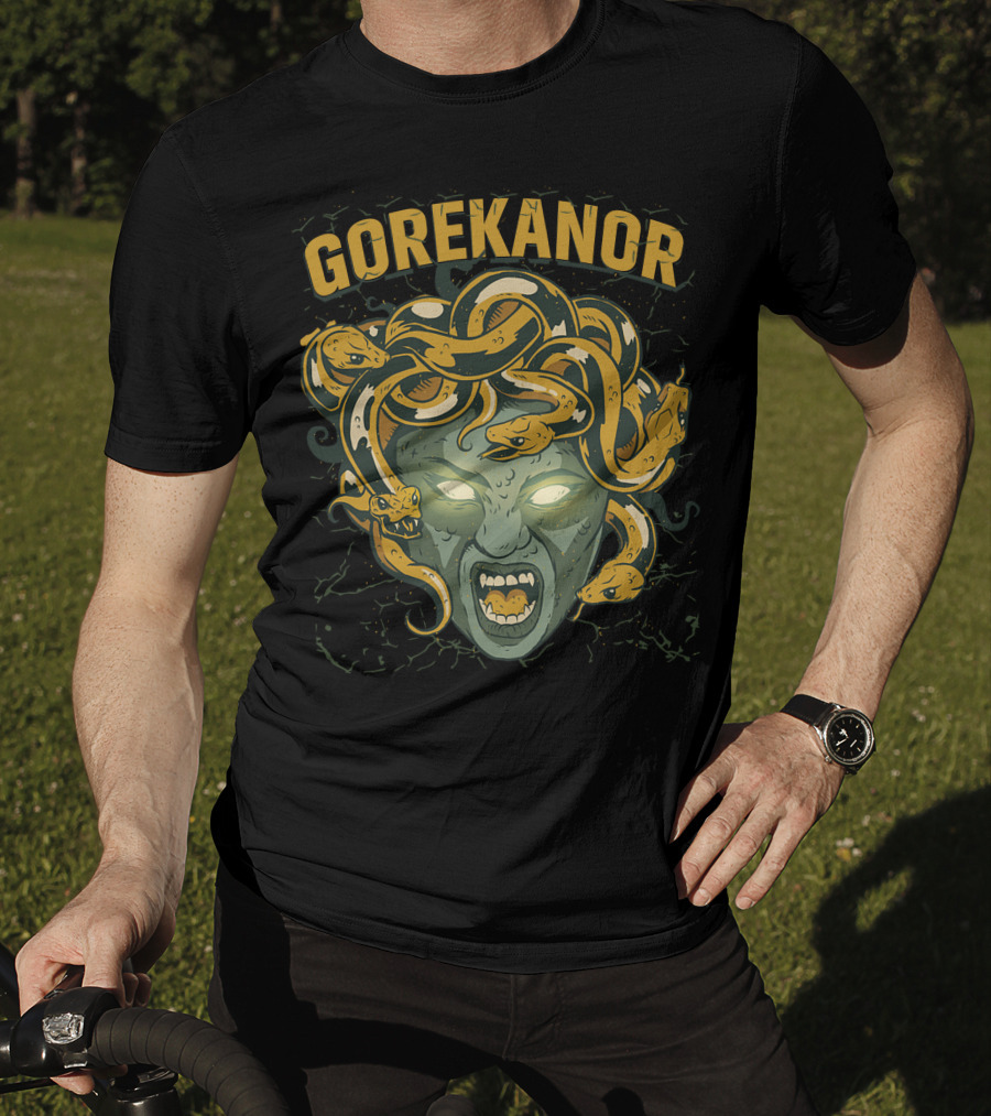 Gorekanor Medusa Snakes Glowing Eyes T-Shirt
