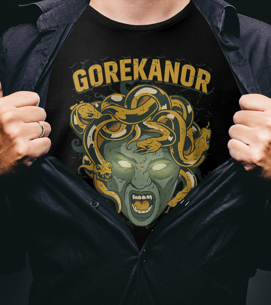 Gorekanor Medusa Snakes Glowing Eyes T-Shirt