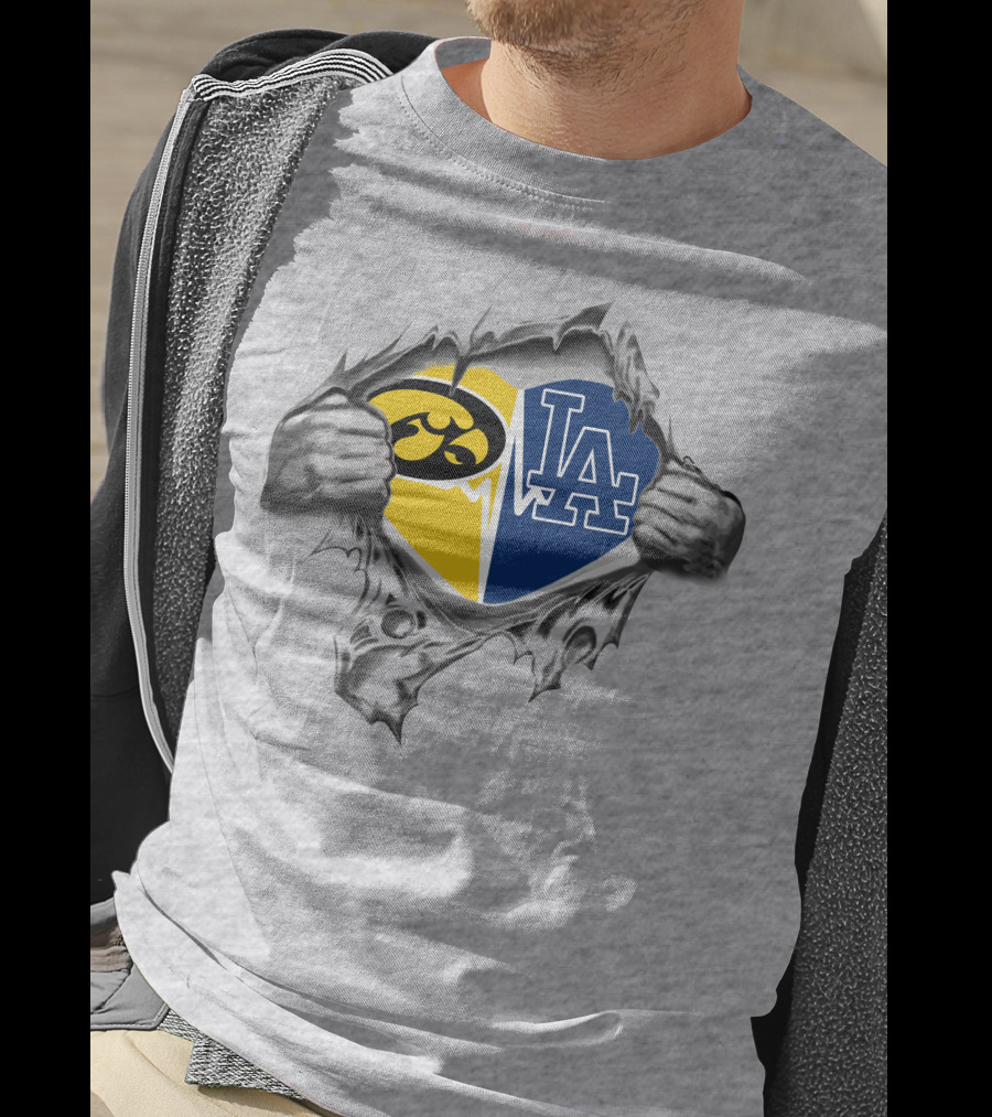 Hawkeyes Dodgers La Heart Symbol Torn Reveal T-Shirt