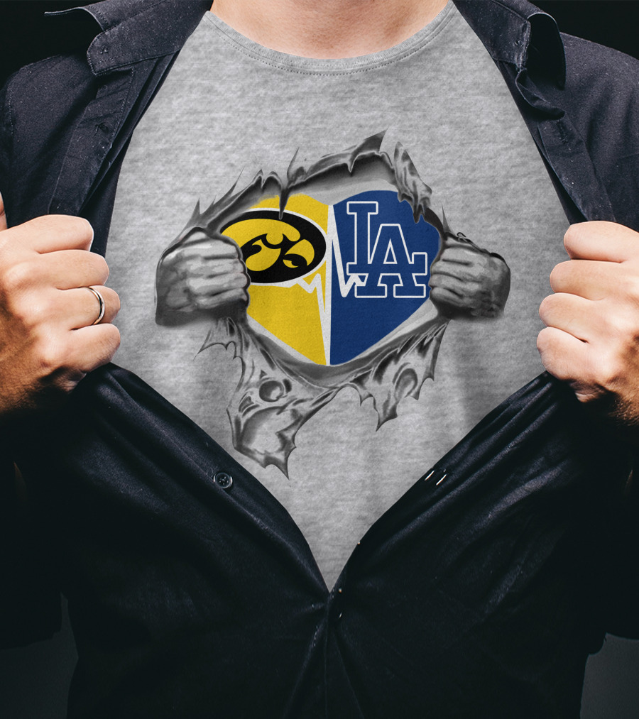Hawkeyes Dodgers La Heart Symbol Torn Reveal T-Shirt