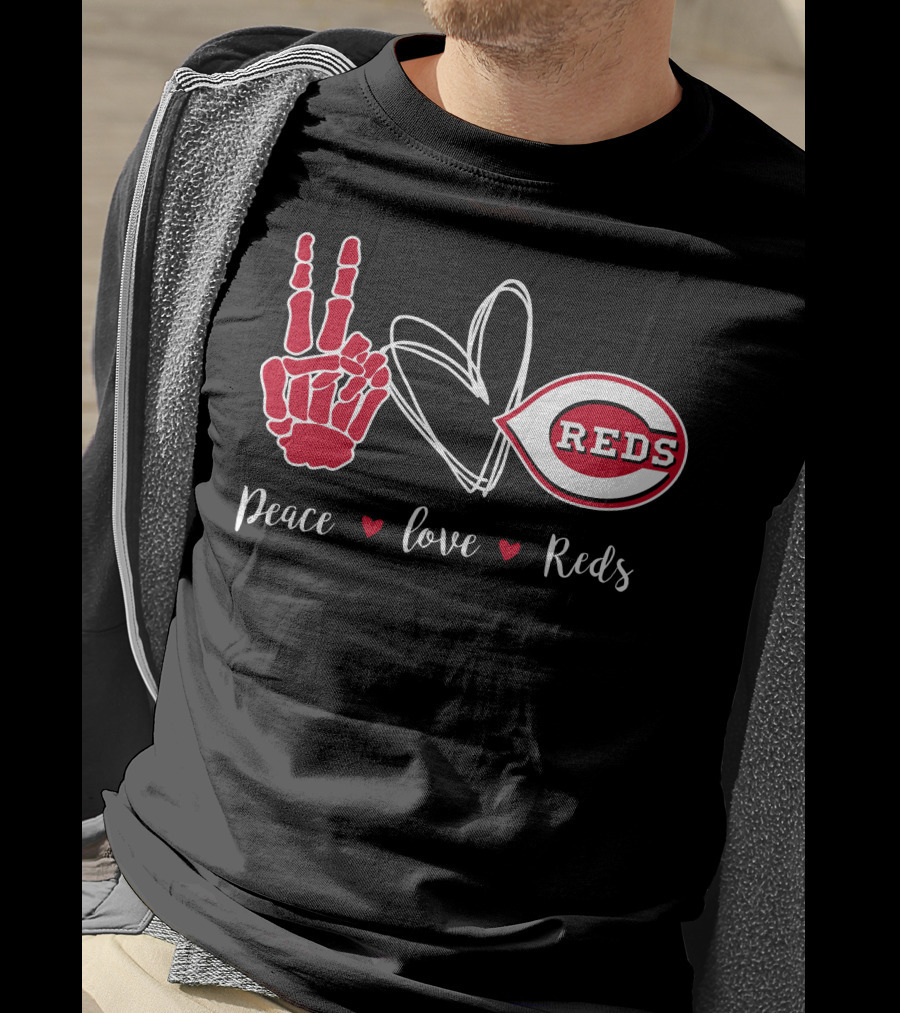 Peace Love Reds Cincinnati Baseball T-Shirt