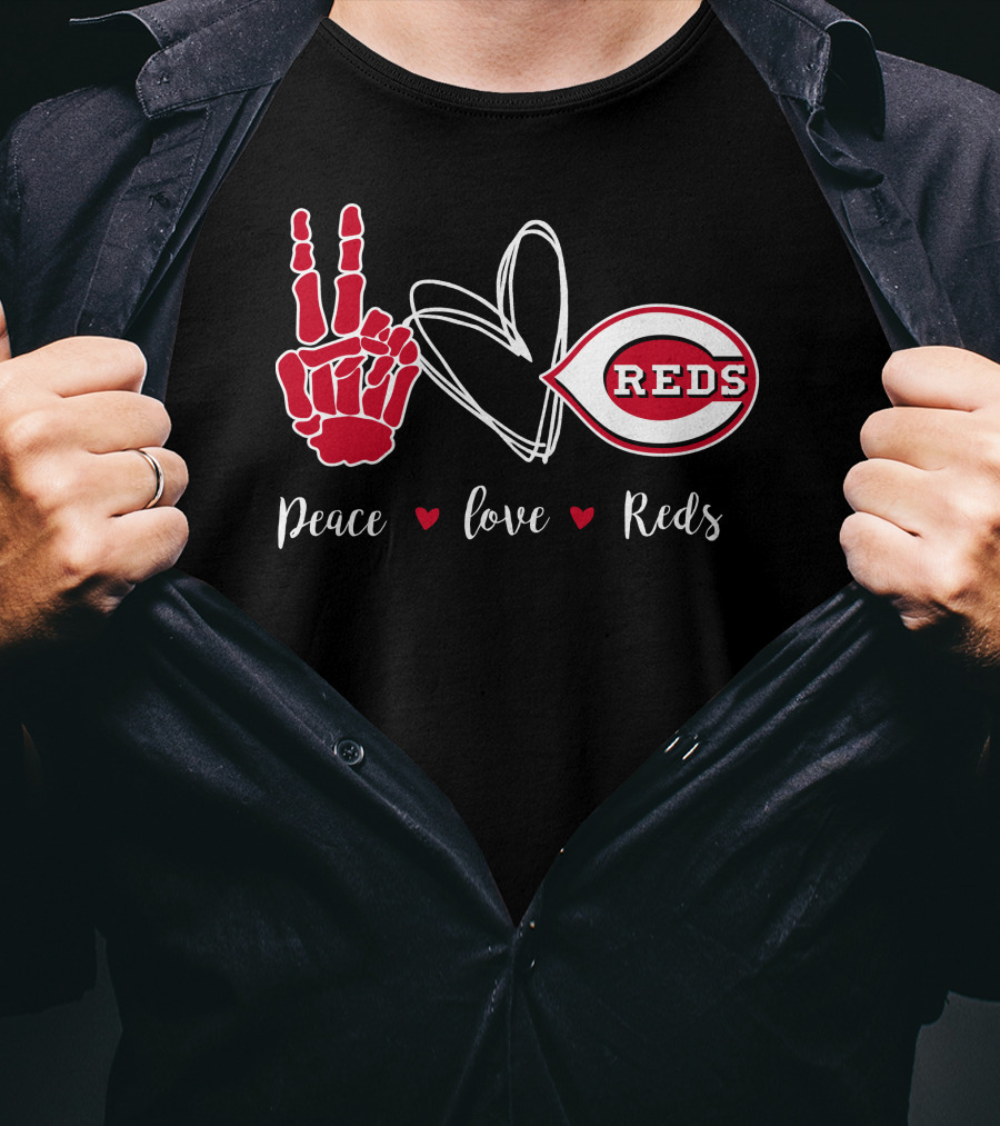 Peace Love Reds Cincinnati Baseball T-Shirt